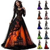 WQEVRCF Witch Dress for Women,Halloween Vampire Costumes Treehouse Thorns Witches Gothic Maxi Mesh Dresses