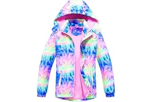 SERENYOU Girls Hooded Rain Jacket Waterproof Raincoat Fleece Lined Coat for Kids