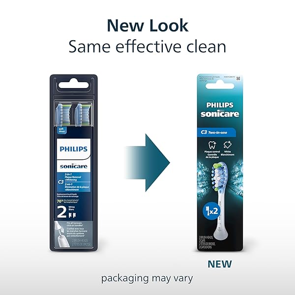 PHILIPS SONICARE C3 TWO-IN-ONE – GENUINE REPLACEMENT ELECTRIC TOOTHBRUSH HEADS, WHITE, 2 PACK, HX9042/65