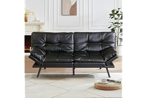 MUUEGM Futon Couch Bed Faux Leather Futon Sofa Convertible Memory Foam Futon Sleeper Sofa,Comfy Full Size Futon for Compact Space,Office Apartment,Dorm,Living Room,71'' x33''x31.5'',Black