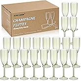 XUWAIDSGN 24 Pcs Reusable Champagne Flutes Plastic Wine Glasses Bulk Vintage Champagne Flutes Mimosa Bar Glasses Stemmed Drinking Cups 5.4OZ for Christmas Birthday Wedding Bride