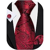 Barry.Wang Men Tie Set Paisley Silk Necktie Pocket Square Cufflinks Formal Wedding Business Party