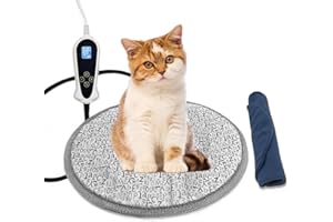Bestio Cat Heating pad,D15 in Dog Heating Pad,Electric Puppy Heating Pad with Adjustable Thermostat and Chew Resistant Steel Cord,Heated Pet Pad Outdoor for Kittens with One Blue Plush Cover