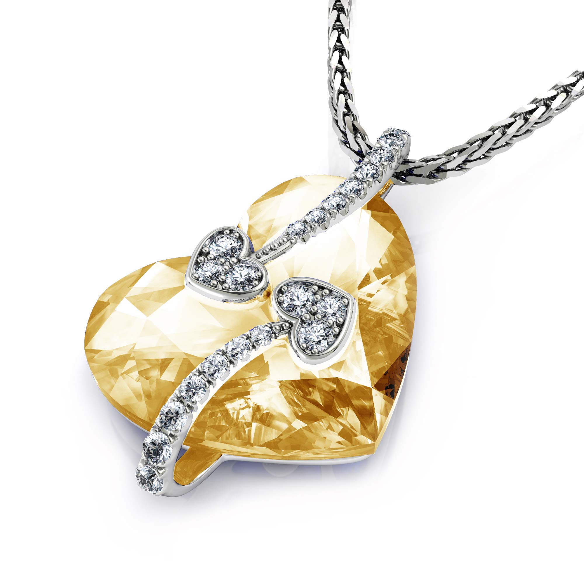 DEPHINI - Heart Necklace - 925 sterling silver Double Hearts Pendant - Cubic Zirconia - Jewellery for Women (Big Yellow) — image 1
