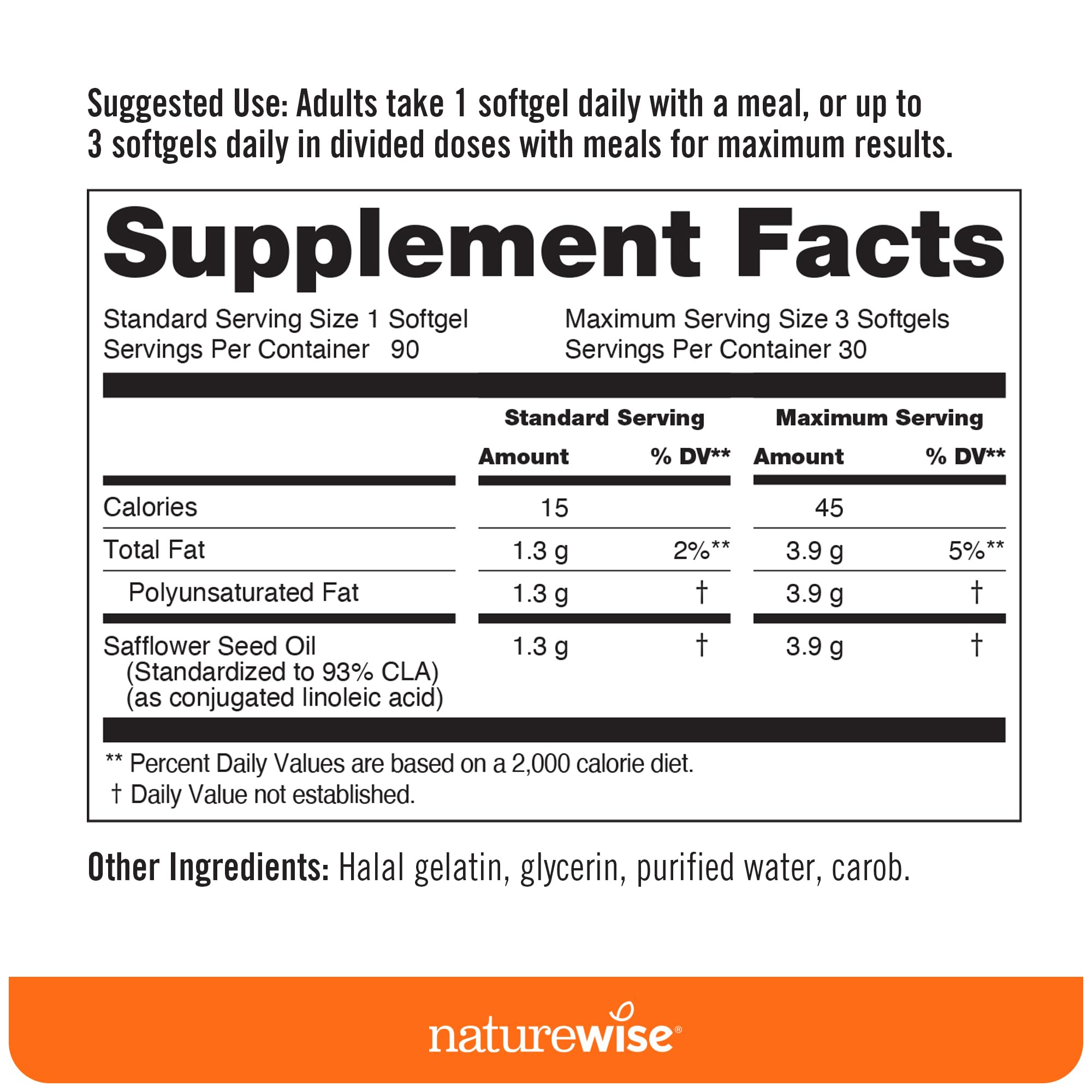NatureWise CLA 1300 - 95% Active Conjugated Linoleic Acid for Women and Men, Not Stimulating, Supports Weight & Fitness Goals - Non-GMO, Gluten Free - 90 Softgels[1-Month Supply]