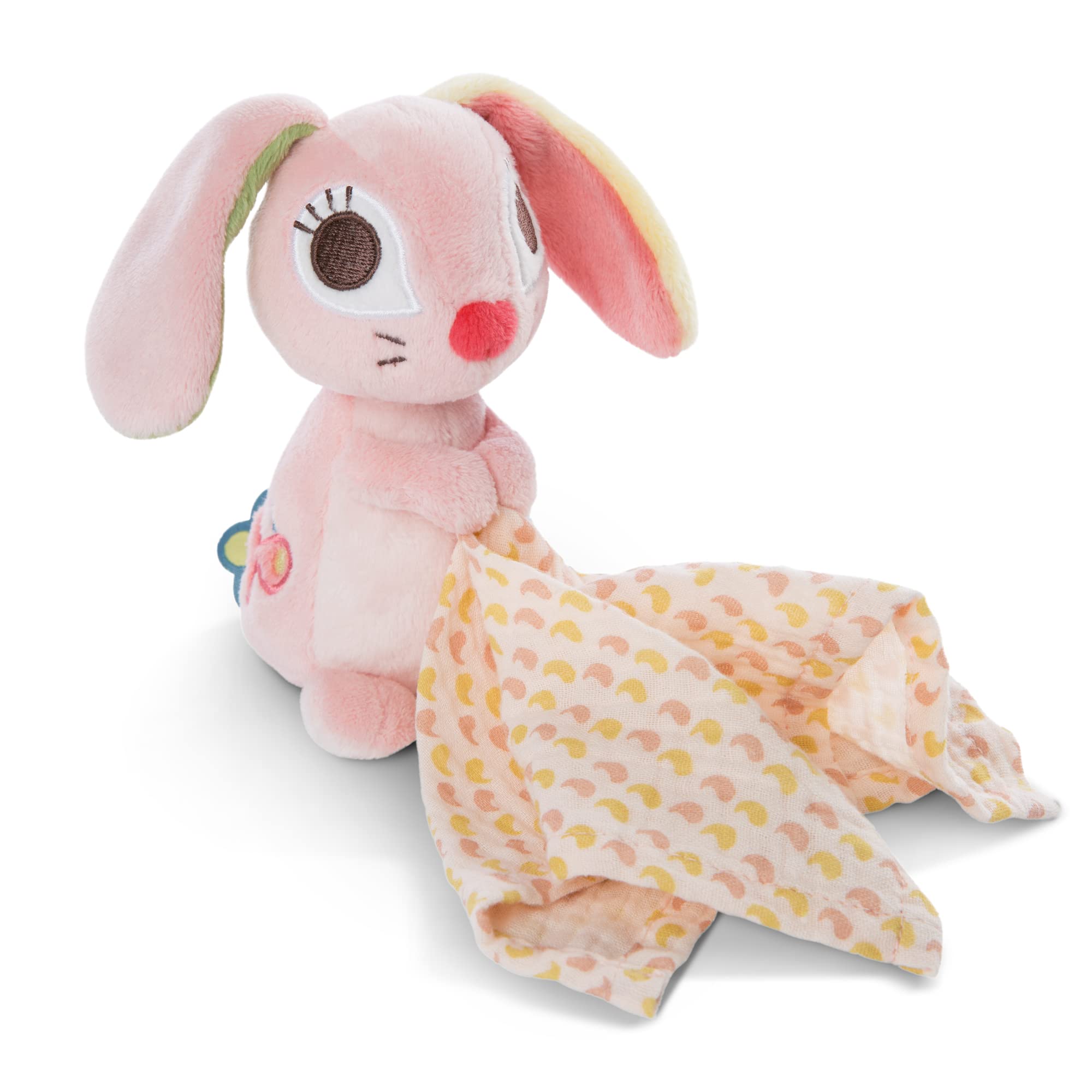 NICI 3D Cuddly Toy Bunny Hopsali 13 cm with Comforter - Baby Cuddly Toy with Muslin Cloth from 0+ Months - Soft Plush Toy/Comforter for Girls & Boys
