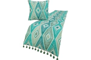 The HomeCentric King/Queen/Twin Blue, Ivory & Grey Decorative King 90"x18" Bed Runner Without Pillow Cover, Quilted & Printed Bed Scarf on Cotton Fabric - Tallulah