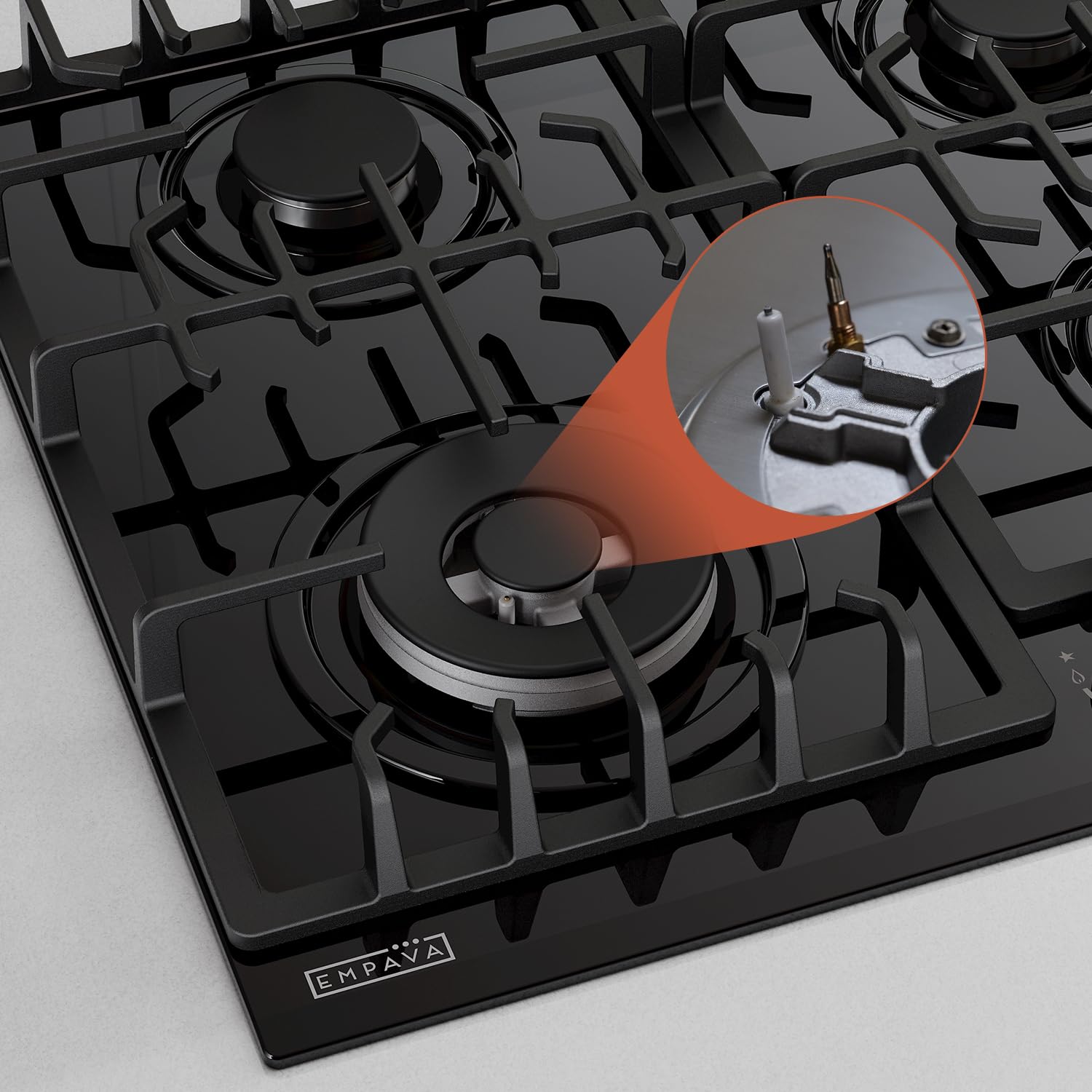 Empava 24 in. Gas Stove Cooktop with 4 Sealed Burners-Heavy Duty Continuous Grates-NG/LPG Convertible-Black Tempered Glass Surface, 24 Inch