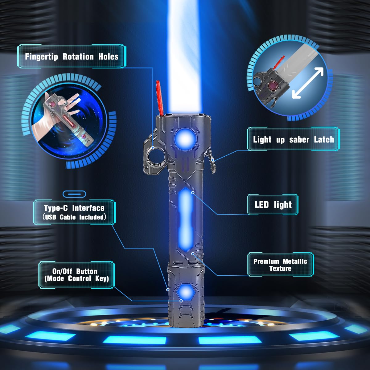 VATOS Wiederaufladbare Lichtschwerter 2er Set für Kinder, 2-in-1 Retractable LED Laserschwert mit 15 Farben & Dynamischem Sound, für Kostüm Cosplay Geburtstagsgeschenk und Rollenspiel 3
