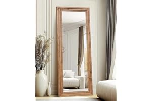 ABSWHLM Full Length Mirror 65"x24" Solid Wood Frame Floor Large Mirror for Living Room, Bedroom Hanging or Leaning Wall-Mounted, Light Brown