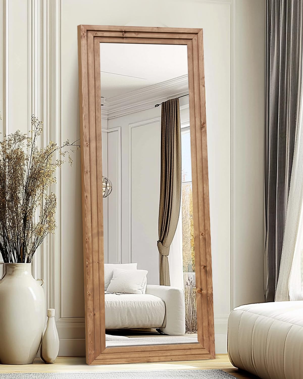 Photo 1 of **BROKEN FRAME**ABSWHLM Full Length Mirror 65"x24" Solid Wood Frame Floor Large Mirror for Living Room, Bedroom Hanging or Leaning Wall-Mounted, Light Brown