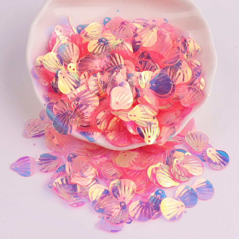 Pack of 360 Shell Sequins, Shell Shape Sequins Craft Loose Sequins Cup Iridescent Spangles Handmade DIY Creative Colour Beads Sequins for Craft Wedding Decoration 13 mm, Dark Pink