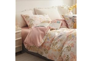 AMZTOP Pink Floral Comforter Cover Set - Twin Duvet Cover with Zipper Closure - 3 Pieces, Includes 1 Duvet Cover& 2 Pillow Shams，100% Cotton Twin Bedding Sets for Teen Girls