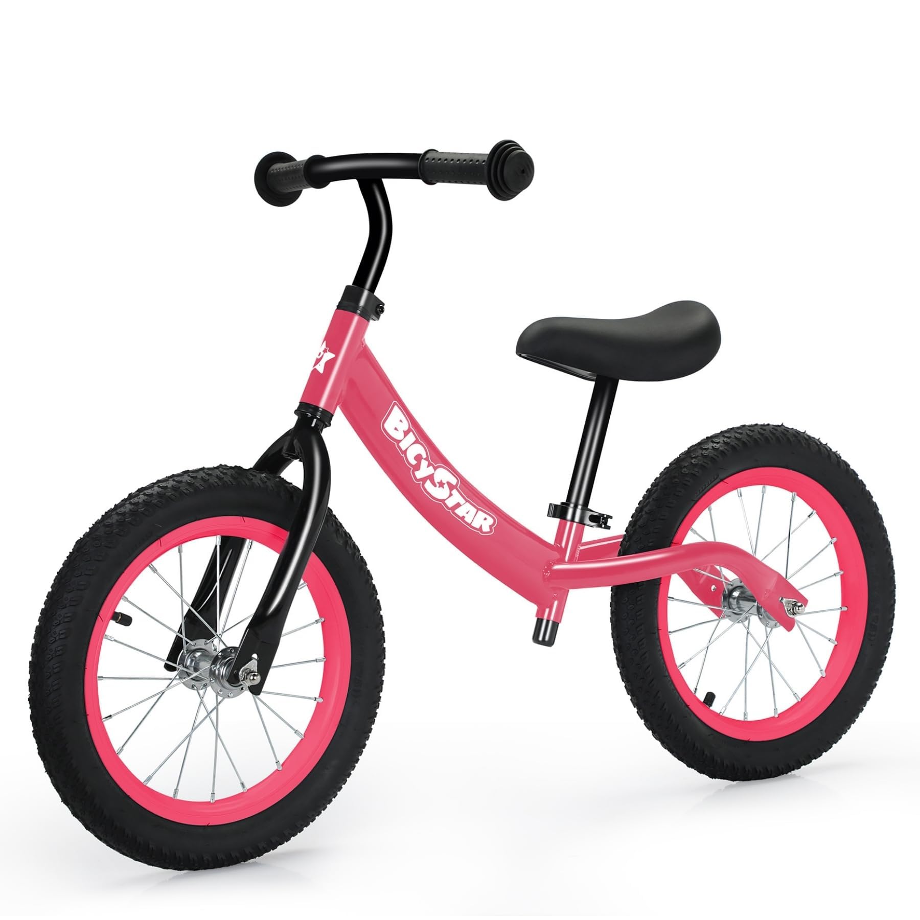 Photo 1 of 14 Inch Balance Bike for Kids 3-6 Year Old, Bike with No Pedals, Air Rubber Tires, Adjustable Height, Foot Rest, Pedalless Bicycle Boys, Girls (Pink)