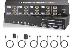 USB 3.0 Three Monitor HDMI KVM Switch, 4K60Hz 4 Port HDMI KVM Switch 3 Monitors 4 Computers, 4 PC Share 1 Set of Keyboard, Mo