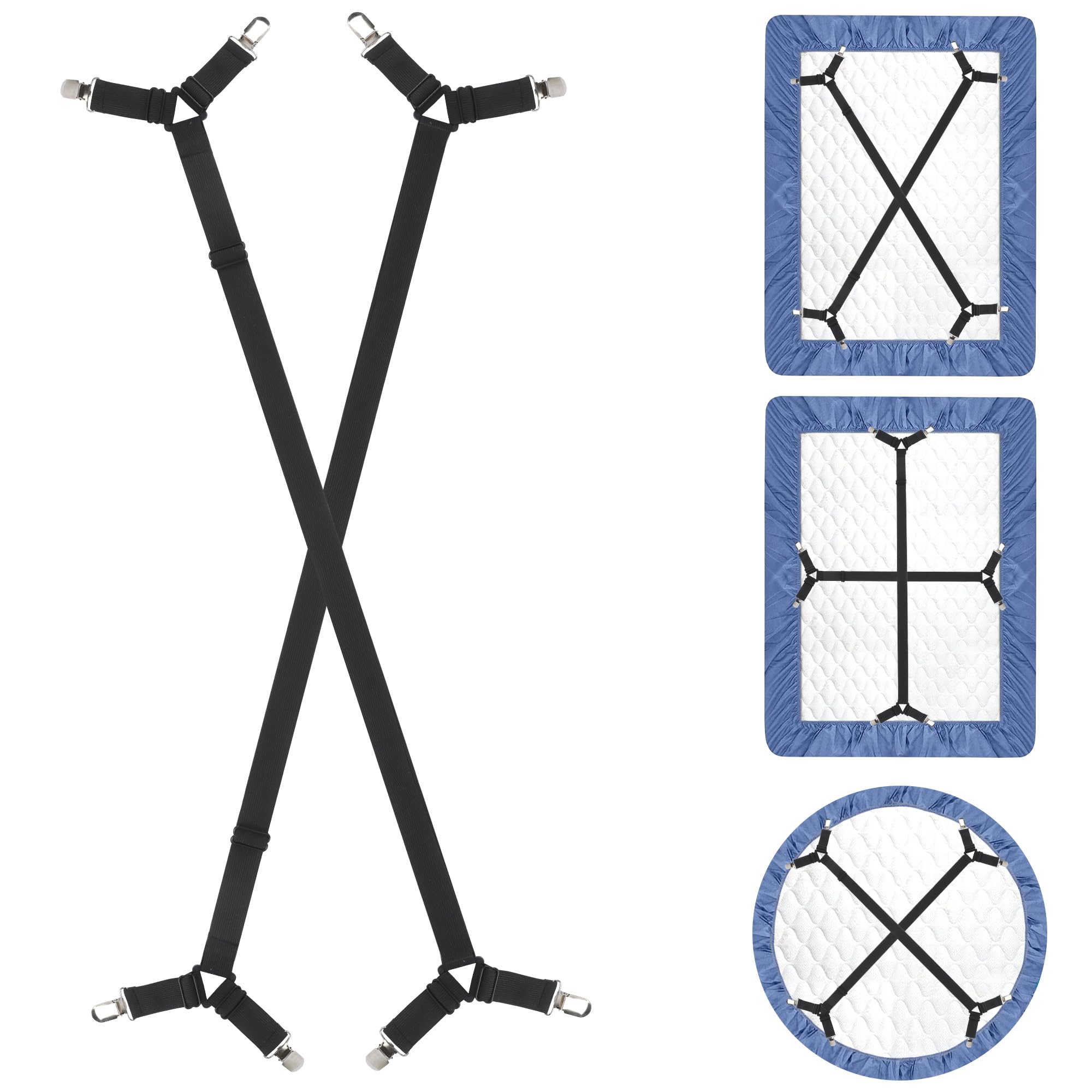 Bed Sheet Clips For Bedding | Fitted Bed Sheet Straps Clips Holder | Bed Sheet Grippers Suspenders | Bed Scrunchie UK | Bed Sheet Fasteners Grippers | Mattress Sheet Clips Straps | 2Pcs/Set Black