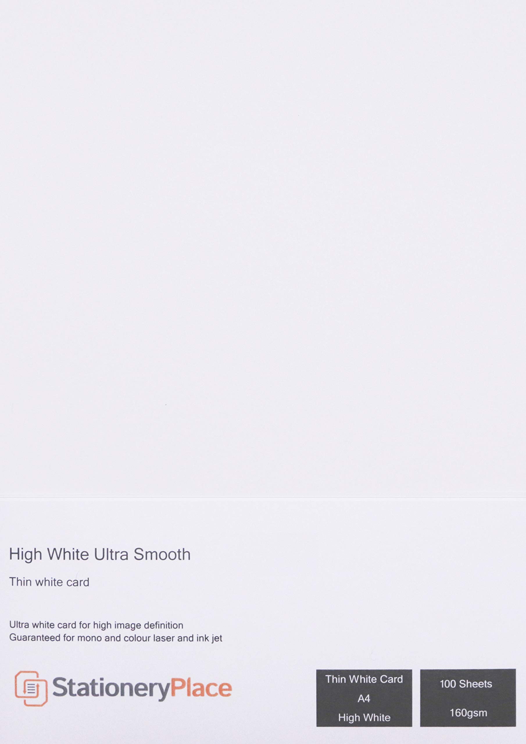 Stationery Place Thin White Card 160 GSM High White Ultra Smooth A4 100 Sheet Pack