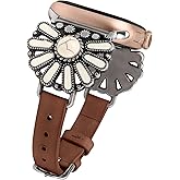 W-RARA Leather Band Compatible with Apple Watch Band Women 38/40/41/42/44/45/46/49mm, Boho Western Vintage Turquoise Ethnic Antique Style Strap for iWatch Series Ultra 2 SE 11 10 9 8 7 6 5 4 3 2 1