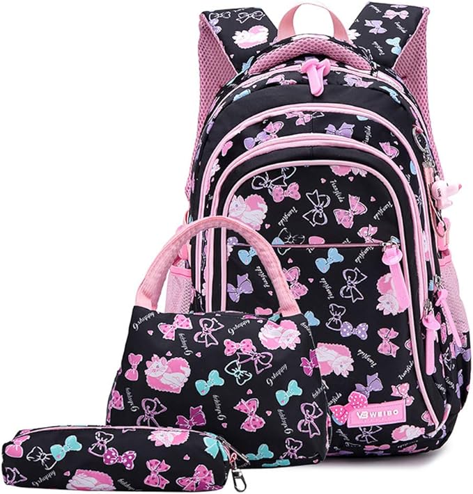 Mädchen-Rucksack-Set 3-teilig – Mit Schulrucksack, Lunchbox & Federmäppchen | Für Grundschule, Ergonomisch & Geräumig
