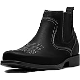 ArcBrothers Cowboy Boots for Men Square Toe - Premium Leather Ankle Western Boots Chelsea Slip On Retro Style Ultimate Comfort & Durability