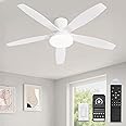 ZMISHIBO 52 inch Ceiling Fans with Lights and Remote/APP Control,White Low Profile Ceiling Fan with Light,Quiet DC Motor,LED Dimmable, Modern Flush Mount Ceiling Fan for Bedroom Indoor/Outdoor Patio