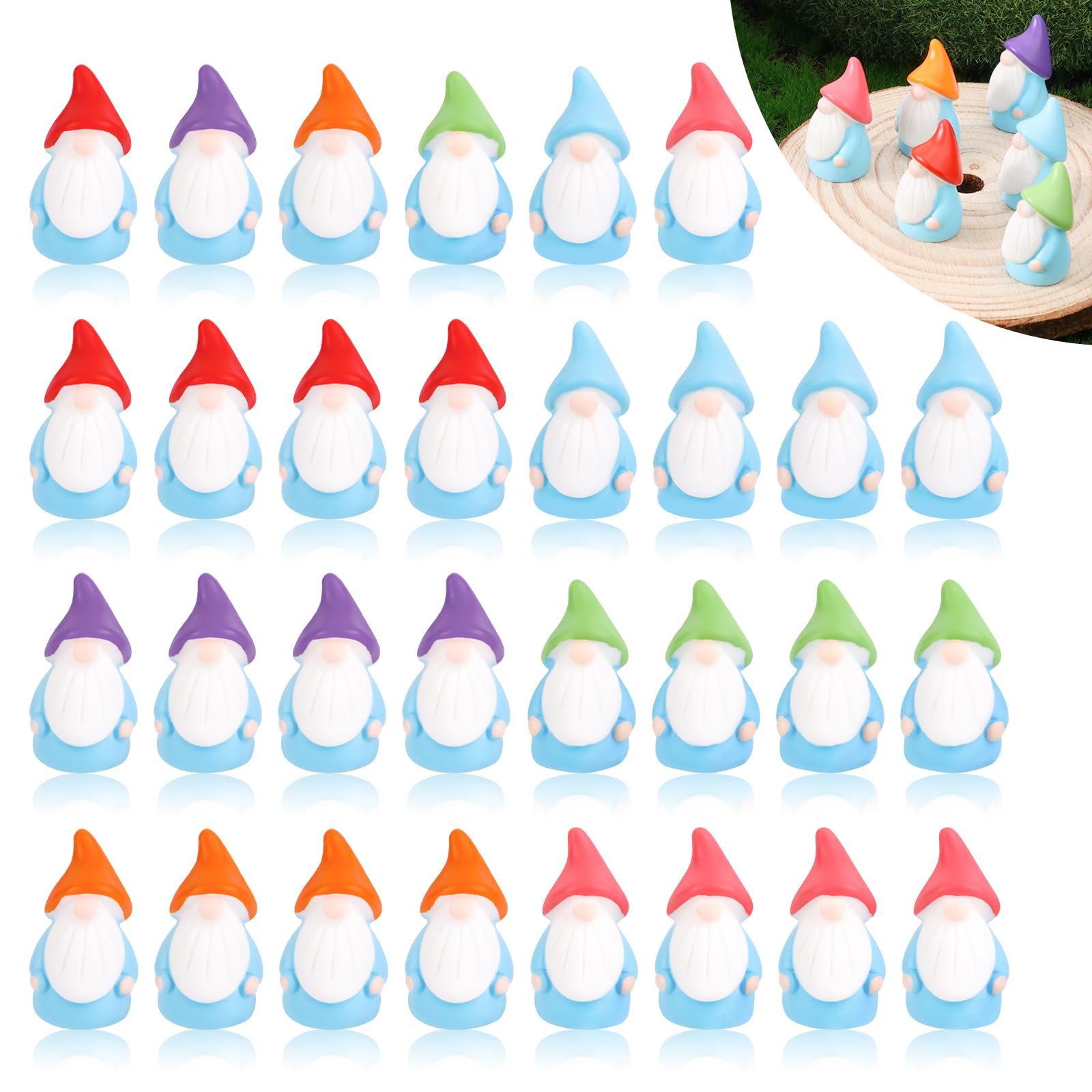 BOXOB Pack of 30 Mini Gnome Figures Resin, 6 Colours Miniature Figures Made of Resin Miniature Dwarf Figures Small Gnome Figures for Miniature Landscapes Garden Outdoor Patio Yard Decor