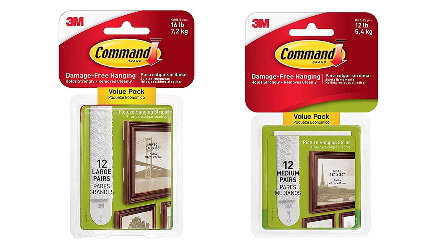 Command Picture MET6 & Frame Hanging Strips Value Pack HQWS, 12-Pairs Medium and 12-Pairs Large, White