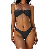 ZAFUL Women's Bandeau Bikini O Ring Strapless Tie Back High Cut Two Piece Swimsuit Bathing Suits