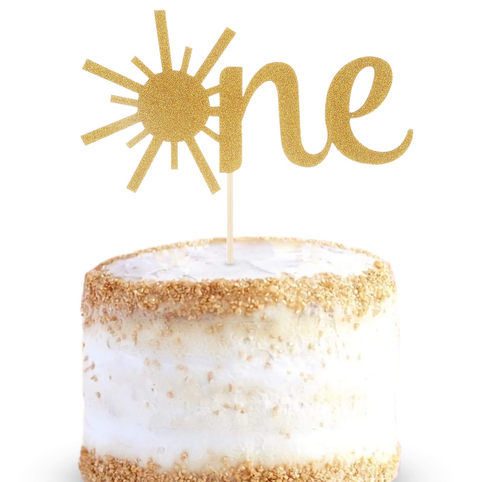 Photo 1 of Cake Topper for Baby 1st Birthday - Gold Glitter Sunshine First Anniversary Shower Topper, Single-sided Sun ONE Birthday Cake Smash Topper For Photo Booth Props, Party Cake Decorating Supplies
