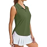 PINSPARK Women Golf Shirts Sleeveless UPF 50+ Tennis Polo V-Neck Quick Dry Athletic T Shirt 1/4 Zip Collar Workout Tank Top