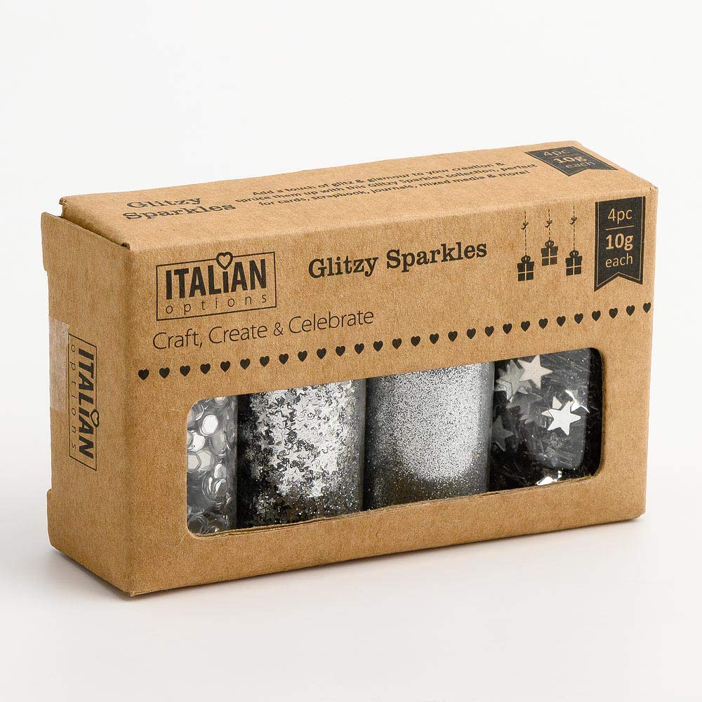 Italian Options Christmas Craft Silver Glitter Sparkles Sequins Gems (40 Grams)