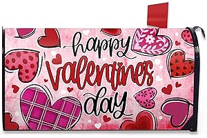 FBCOO Happy Valentine's Day Welcome Mailbox Cover Magnetic Standard Size 21" x 19", Red Pink Love Hearts Decorative Post Letter Box Wrap Decor Buffalo Plaid Check Garden Yard Outdoor Decoration