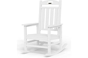 SUUNYN Oversized Outdoor Rocking Chair, High Back Porch Rocker Chair, HDPE All Weather Resistant Rocking Chairs for Patio,380lbs Weight Capacity, White