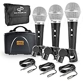 Pyle 3 Piece Professional Dynamic Microphone Kit Cardioid Unidirectional Vocal Handheld MIC with Hard Carry Case & Bag, Holde