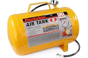 MaxWorks 51010 Portable 5 Gallon Air Tank with Pressure Gauge and Safety Valve Lightweight Durable Construction with 40 Inch Hose for Easy Tool Connections 140 PSI Max