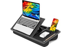 LORYERGO Adjustable Laptop Desk with Cushion, Mouse Pad & Cellphone Slot - Laptop Stand for Bed & Couch, Lap Desk for Home & Office (Black)