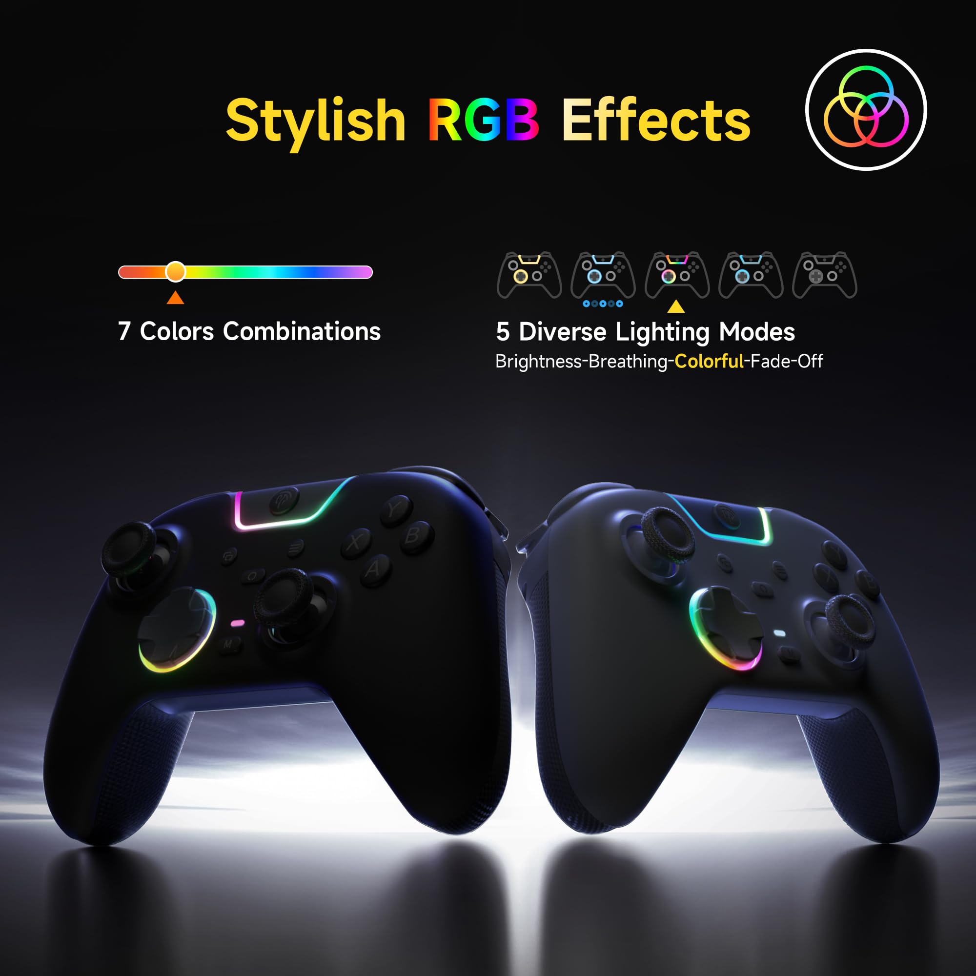 EasySMX X05PRO Wireless Controller PC, Gaming Controller mit leise Tasten, 2-stufige Tigger, Hall Joysticks, 2 programmierbare Tasten, 1000mAh Akku, Kompatibel mit PC/Switch/Android/iOS-Schwarz 7