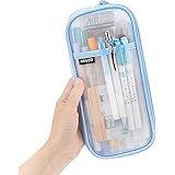 EASTHILL Grid Mesh Pen Pencil Case with Zipper Clear Makeup Color Pouch Cosmetics Bag Multi-Purpose Travel School Teen Girls