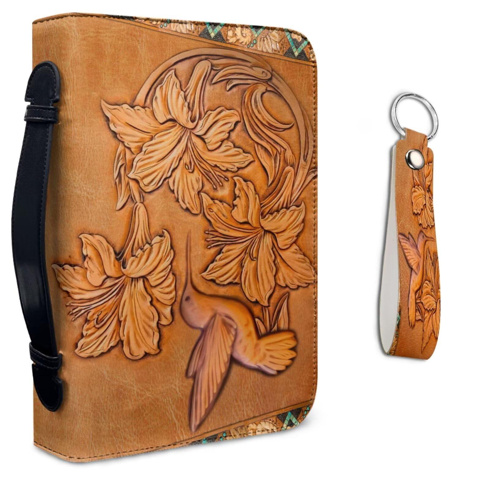 Photo 1 of Lotusorchid Hummingbird Bible Cover Carrying Case with Leather Keychain - Bible Protective Bag Holder for Church - Size M