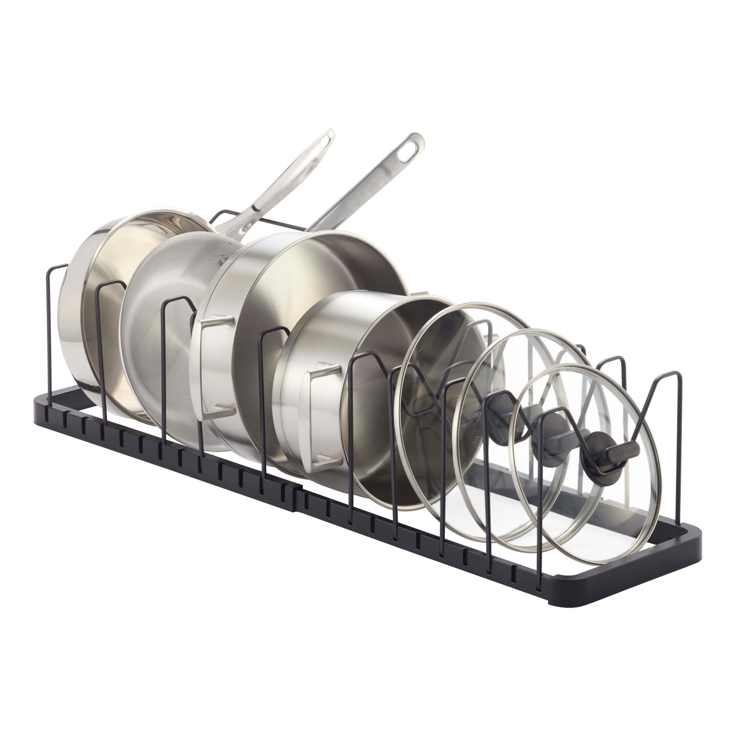 Yamazaki 3841 Tower Extendable Pot Lid & Pan Holder, Black, ABS Resin/Steel, Minimalist, 45～82 x 20 x 17.5 cm