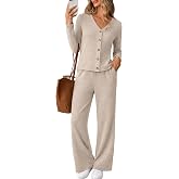 WIHOLL Women's 2 Piece Button Front Loungewear Set Casual Fall Outfits