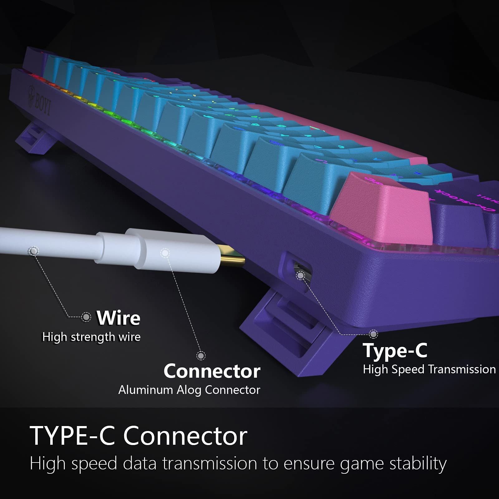 BOYI 61 Mini Hot-Swappable Wired 60% Mechanical Gaming Keyboard,RGB Cherry MX Switch PBT Keycaps NKRO Type-C Keyboard for Gaming and Working (Joker-Plus Color,Cherry MX Speed Silver Switch)