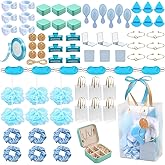 Haiabei 6 Sets Blue Baby Shower Prizes for Game Winners Baby Shower Favors Gifts Headband Hair Brush Jewelry Box Compact Mirror Powder Puff Hair Tie Hair Claw Gift Bag Baby Shower Bridal Shower