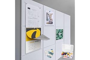 ZHIDIAN Felt Wall Tiles Bulletin Board with Removable Adhesive, 47"x35" White Cork Board Alternative with 40 Push Pins, 12 Pack Large Office Cork Tile Pin Board Felt Squares for Walls