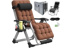 YOMIFUN Oversized Zero Gravity Chair, XL lounge Chair 29” Width, Padded Reclining Camping Chair W/Removable Cushion & Adj Headrest, Storage Bag, Footrest Cushion, Cup Holder, For Indoor Outdoor, Brown