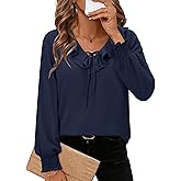 siliteelon Womens Dressy Casual Blouses: Long Sleeve Puff V Neck Dressy Casual Business Fashion Cute 2026 Spring Ladies Tops