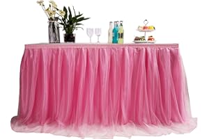 MYMM 6FT(72 * 31 in) Pink Tulle Tutu Table Skirt, Wedding Bridesmaid, Baby Party Skirt, Rectangle Or Round Decorative Table Decoration, Fashion Deluxe Romantic Birthday Party Shower(Wave)