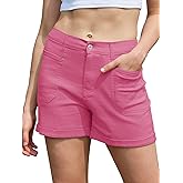 Rasutina Women High Waisted Jean Shorts Stretchy Denim Shorts for Women Folded Hem Chino Shorts Summer Jorts