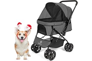 Wedyvko Medium Dog Stroller 50lb - Pets Stroller for Medium Dogs with Reversible Handlebar, 360 Front Wheel, Foot Brake, Wide Mesh Canopy, 2 Security Leashes, Cup Holder, Storage Basket, Dark Gray
