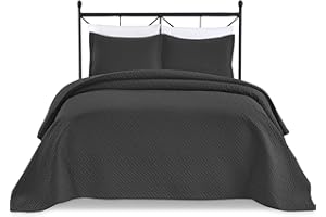 Basic Choice 3-Piece Light Weight Oversize Quilted Bedspread Coverlet Set - Black, King / California King
